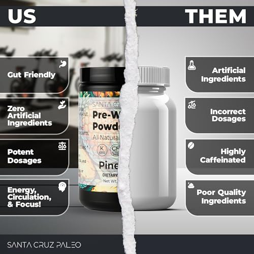Image of Santa Cruz Paleo Pre Workout Powder with Caffeine & Electrolytes, Magnesium, Potassium, Sea Salt & L Citrulline, Sugar Free Preworkout Drink Mix for Energy & Hydration, Pineapple Flavor, 30 Servings