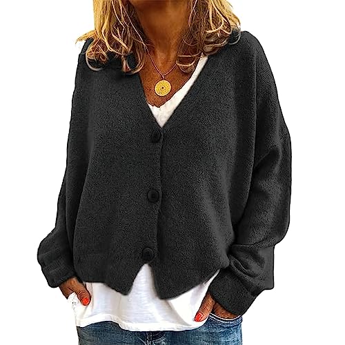 Image of ebossy Women's Vintage Preppy Cable Knit Cardigan Sweather Casual Plain Artistic Aesthetic Oversized Crop Jacket Top