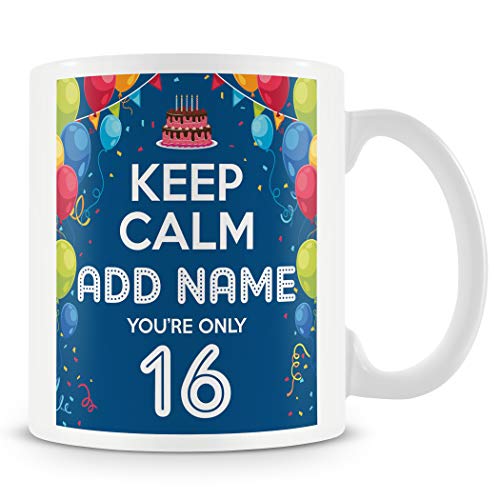 Image of Personalised 16th Birthday Keep Calm Mug for Boys, Novelty Keepsake Gift
