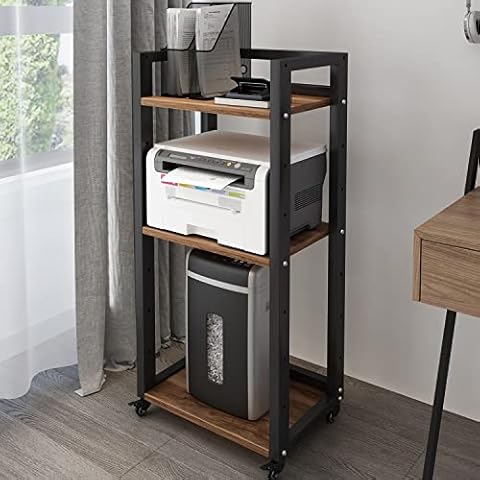 Natwind 3-Tier Movable Printer Stand Floor-Standing Desk Side Shredder Stand Computer Host Holder Adjustable Storage Shelf Rack on Wheels for Fax Scanner File Book (Retro) Cover
