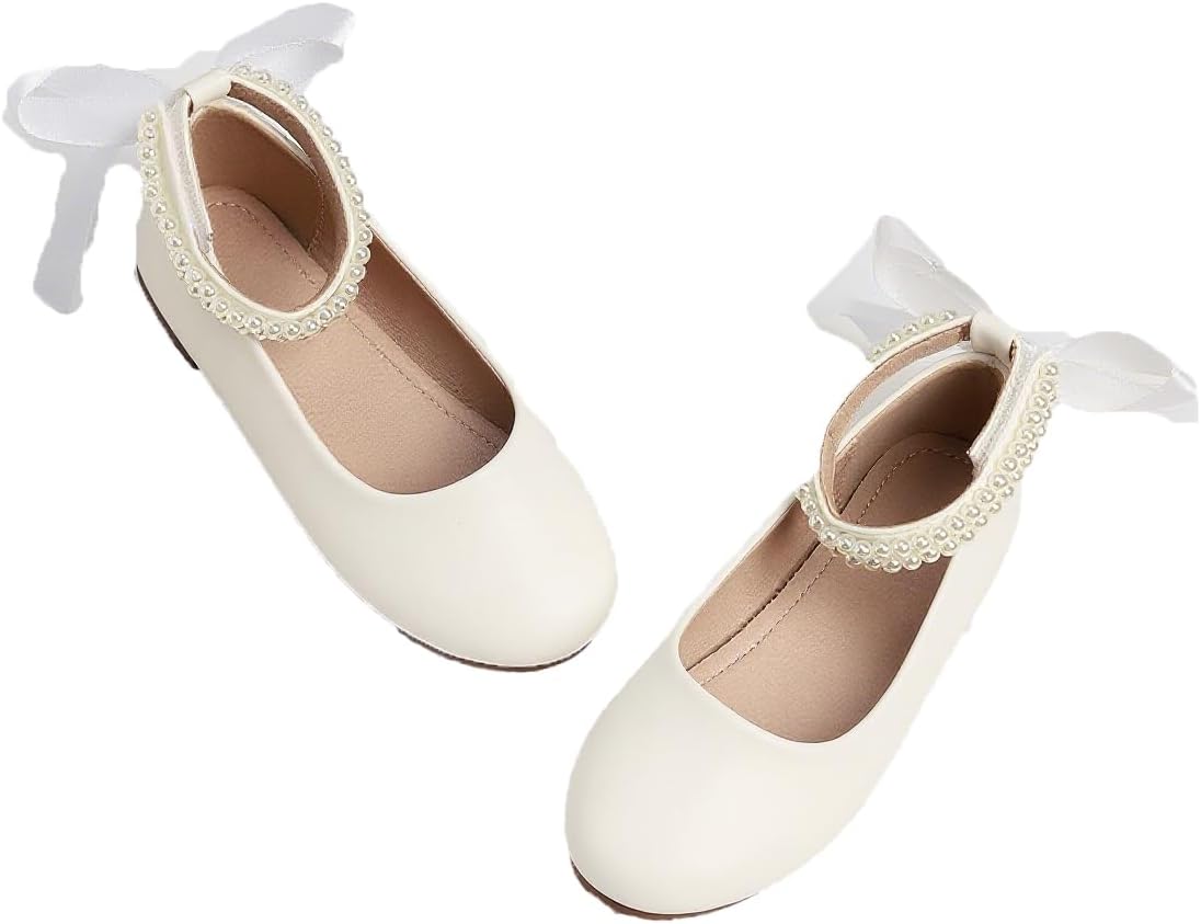 Girls Dress Shoes Bowknot Wedding Party Flat Shoes for Toddler/Little/Big Kids