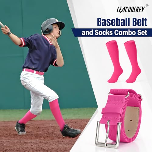 Image of LEACOOLKEY Baseball Belt and Socks Combo Set Adjustable Softball Socks and Elastic Belt for Youth and Adult