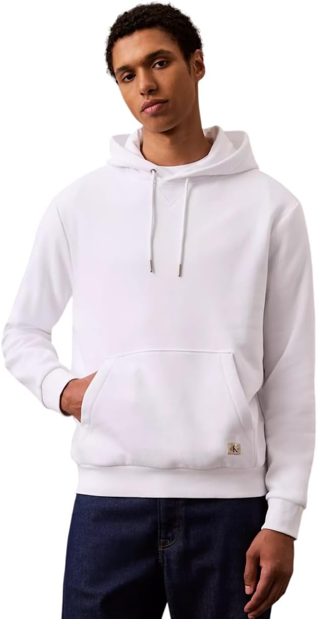 Men's Monogram Logo Patch Fleece Hoodie - 40EM221 (White, Large)