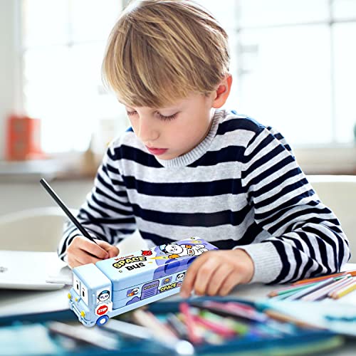 Image of Party Propz School Bus Pencil Box Boys - Pack Of 2 Compass Box With Wheel, Stylish School Bus Pencil Box For Boys, Pencil Box Bus Toys For Kids 3+ Years Can Also Be Used As Kids Geometry Box, Blue