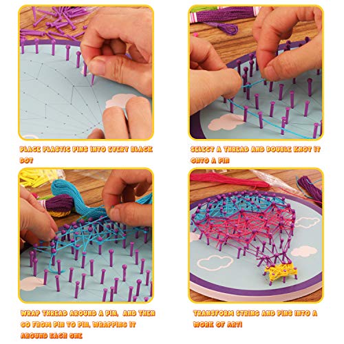 Koltose By Mash String Art Craft Kit For Kids - Triple Art Project For Girls And Boys Ages 6-15, With Child Safe Plastic Pins, Makes An Owl, Hot Air Balloon, And A Flower String Art Canvases #TOP2