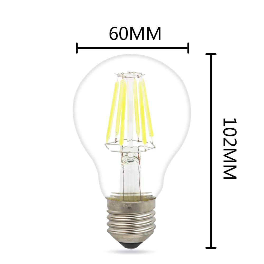 Mengjay 20x LED Lampe E27 Kaltweiß 6W, ersetzt 50W Glühlampe, 500lm, Filament Birne, 360°, 10er Pack