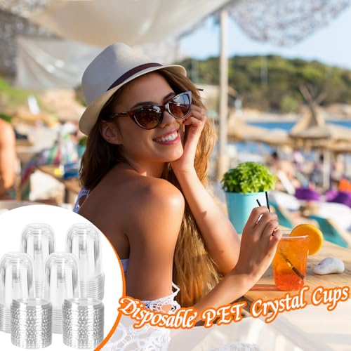 Image of 50 Pack Clear Plastic Cups with Strawless Sip Lids,16 oz Iced Coffee Cup,Disposable PET Crystal Round Bottom To Go Cup for Cold Beverage,Juice,Smoothie,Milkshake,Wedding,Party