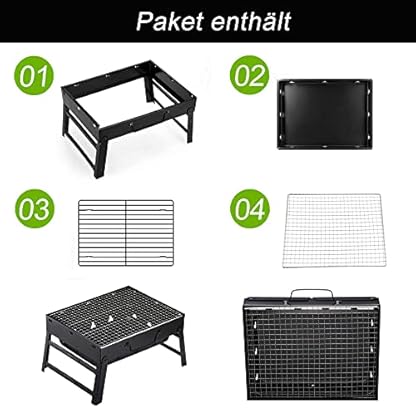 ROIMOE Holzkohlegrills Grill BBQ Portable, Tischgrill Campinggrill Picknickgrill, Abnehmbare BBQ Grills Klappgrill Minigrill für Outdoor Terrasse Camping (Large) Black – Bild 5