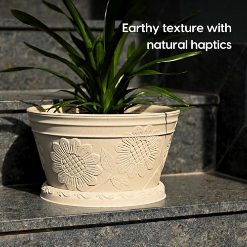 Image of Eha Earth Friendly Nile Planter 9.5 inch Planters for Home Decor| Bamboo Based Plant Pot | Pack of 2 | UV Protected Pot for Plant | Flower Pot for Living Room, for Outdoor and Indoor | Sand Castle