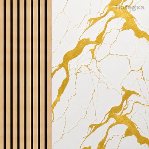 Image of Hotegxa Golden Marble Wooden Louvers Wallpaper for Walls | Self Adhesive Waterproof PVC Peel & Stick Wallpaper | TV Unit Wall Sticker for Living Room, Bedroom, Office Decor (45 x 300 CM)