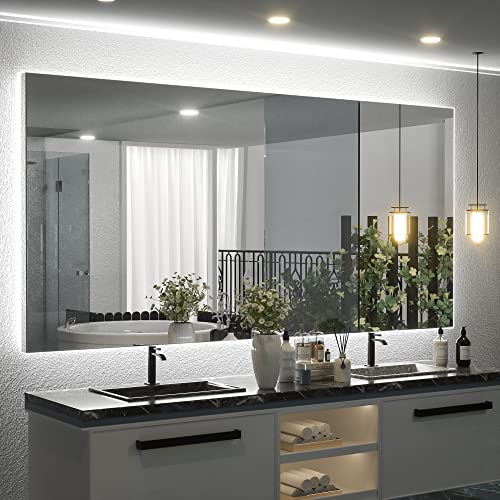Keonjinn LED Mirror for Bathroom 72 x 36 Inch, Backlit Mirror Bathroom Oversize, Stepless Dimmable Wall Mirrors with Anti-Fog, CRI90+ HD Tempered Glass, Horizontal/Vertical Mounting for Vanity