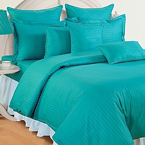 MIL Furnishings 220TC Plain Cotton Satin Self Stripe Queen Size Quilt Cover (Turquoise, 90x100-inch)