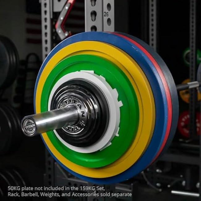 Titan Fitness 159 KG Set Olympic Calibrated Steel Powerlifting Plate, Machine Precision Steel Discs, Sold in Pairs