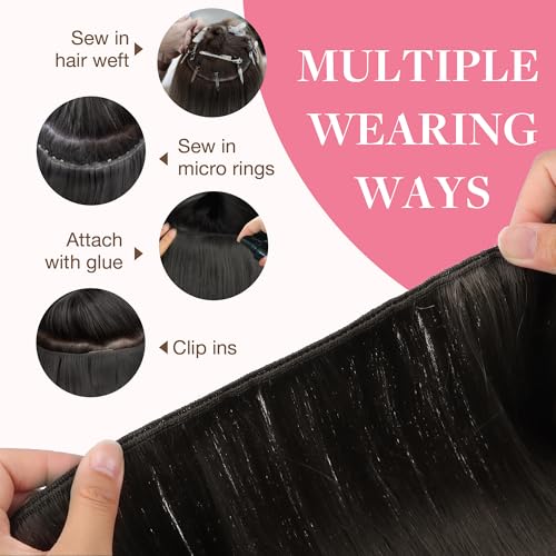 Image of GOO GOO Sew in Hair Extensions Real Human Hair, Weft Hair Extensions Human Hair, 1C Mocha Brown 24inch 120g, Weft Bundles Straight Silky Remy Hair
