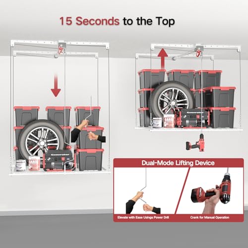 KOKORACKER Elevador de almacenamiento de techo de 4 x 4 pies, sistema de almacenamiento de garaje montado de alta resistencia, capacidad de 250 libras (blanco) - imagen 7