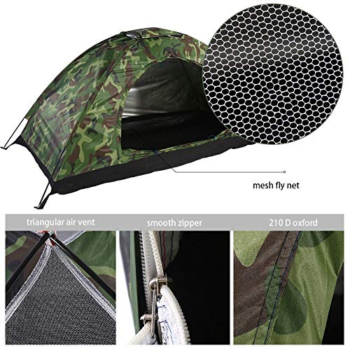 Single Camouflage Camping Tent, Outdoor Polyester One Person Tents Camping Waterproof Tent With Carry Bag Tents For Camping, Backpacking, Picnic,Hiking,Fishing #TOP3