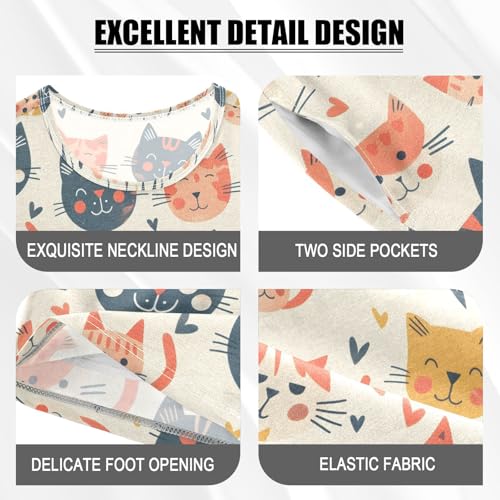 ALAZA Romantic Cat Kitten Love Heart Pajamas Set Short Sleeve Cotton Sleepwear Summer Pjs 2 Piece 5-14Y4