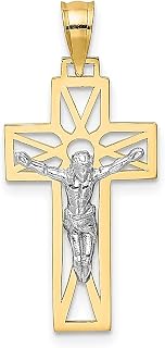Pingente religioso cruz crucifixo ouro amarelo 14k dois tons joias finas latinas presentes para mulheres