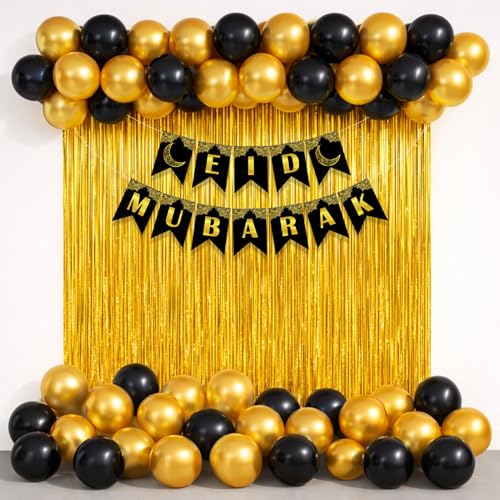 Image of Rozi Decoration Eid Celebration Combo Kit Balloon Curtain Banner To Decor Home Hotel Office - Christmas Festival