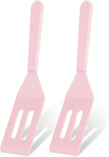 2 Pack Silicone Mini Brownie Serving Spatula, Nonstick Silicone Small Spatula,Heat-Resistant Cookie Spatula, Mini Slotted Serve Turner for Flip Egg in Small Frying Pan Batter Cookware (Macaron Pink)