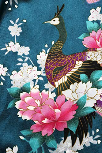 BABEYOND Kimono Femme Long en Satin - Peignoir Léger Imprimé Paon jusqu'à la Cheville, Taille unique, Turquoise – vue 6