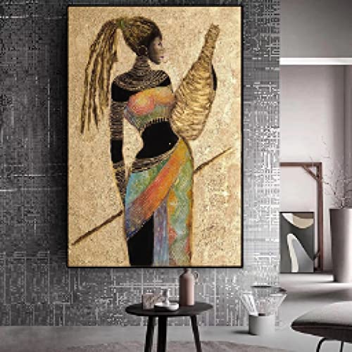 Toile Afrique femme noire abstraite moderne 80x110cm ethnique pour salon