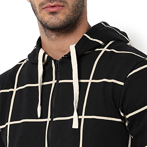 Image of CAHOOT Men's Dark Blue Zip-Front Hoodie with Contrast Drawstring for Casual Wear | Long Sleeve | Hooded Neck | Zipper Closure | Cotton Sweatshirt Crafted with Comfort Fit for Everyday Wear