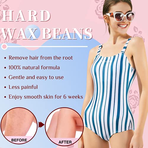 Hard Wax Beans For Hair Removal - 5 Pack 1.1Lb/500G Wax Warmer Kit, 20 Wooden Sticks 10 Nose Sticks 1 Aloe Vera Skincare Gel For Full Body Brazilian Bikini Face Legs Eyebrow Painless At Home For Woman Men #TOP2