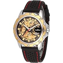 MASTOP Black Silicone Golden Skeleton Automatic Mechanical Mens Sport Watch