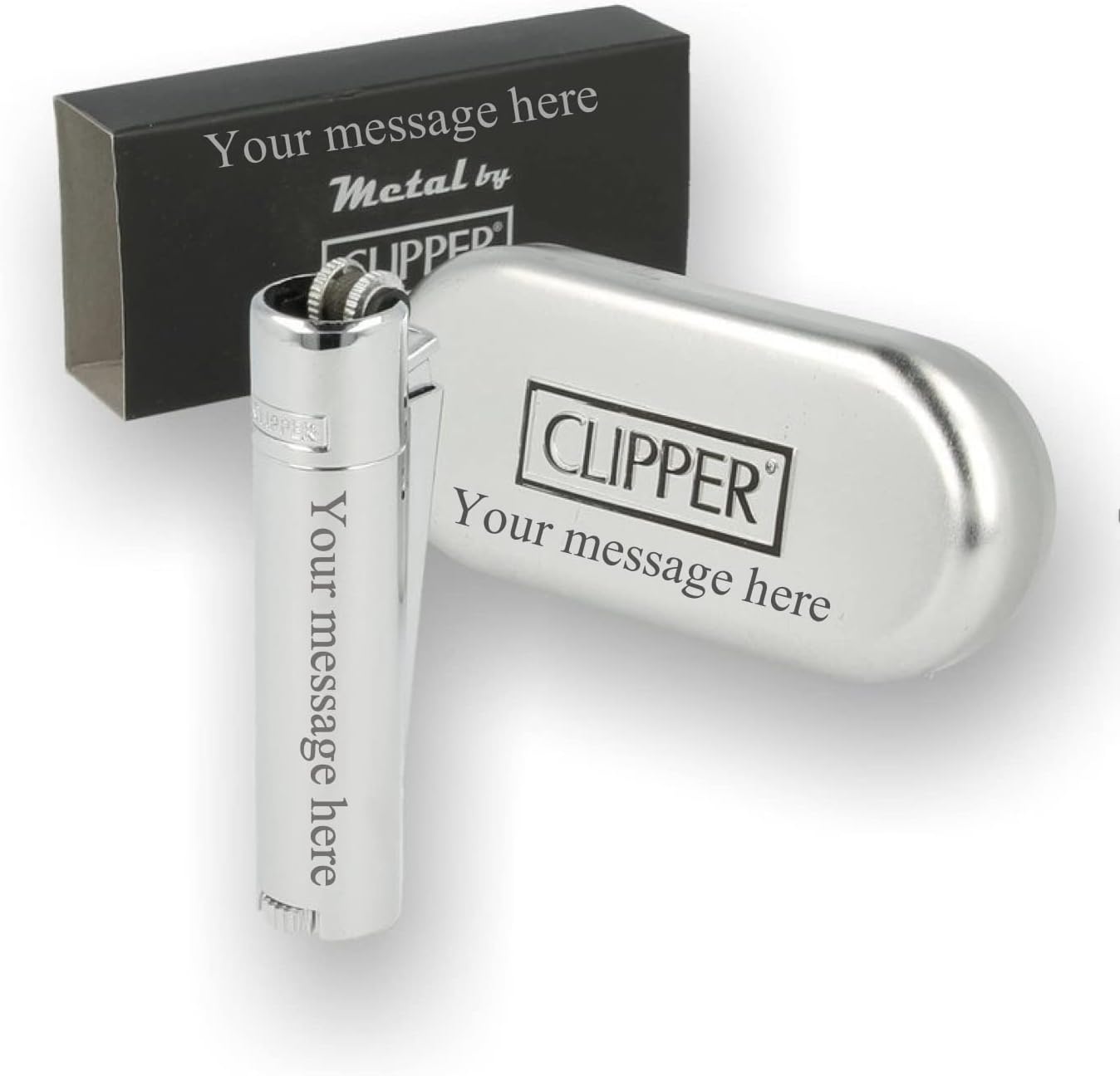 Limited Edition - Clipper Lighter ® Deep Laser Engraved Personalised Metal - Engraving Included for Birthdays, Anniversaries, Weddings and Valentines - Silver