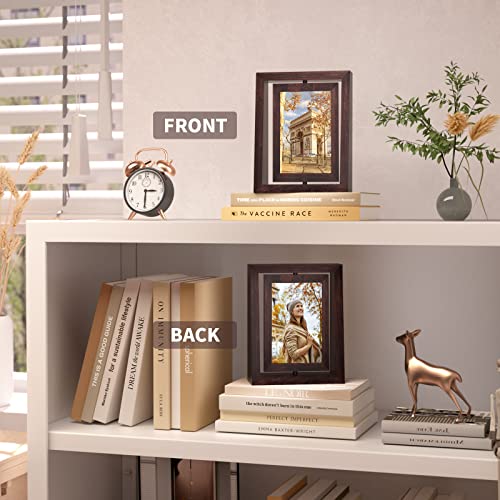 Hoookimm 2 Pack 4X6 Rotating Floating Picture Frames, Double Sided Display With High Definition Plexiglass Rustic Wooden Photo Frame For Vertical Tabletop Display, Birthday Gifts For Women And Men #TOP5
