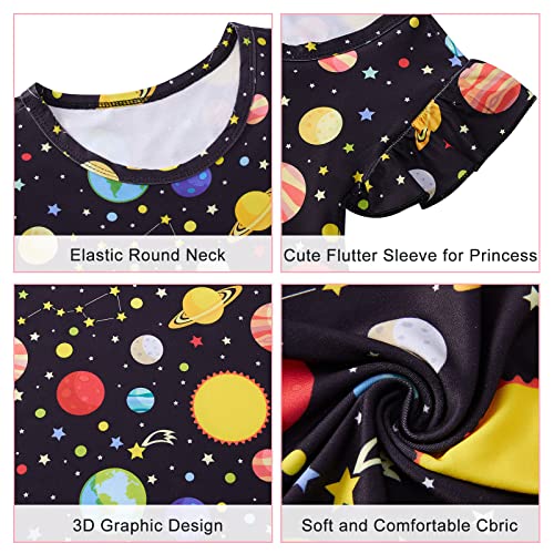 Unifaco Comfy Girls Sleepwear Galaxy Planet Stars Sun Printed Princess Short Sleeve Casual Dress Nightgown Nightie #TOP6