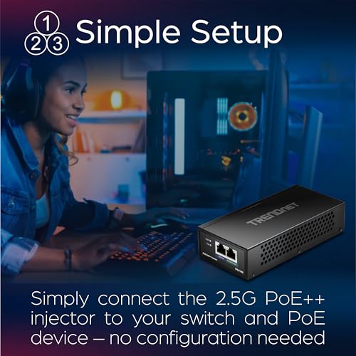 Image of TRENDnet 2.5G PoE++ Injector, TPE-219GI, Supplies (90W), (30W),(15.4W), 2.5GBASE-T RJ-45 Port, IEEE 802.3bt /802.3at /802.3af Compliant, Metal Housing, Network a Device up to 100m (328 ft.), Black