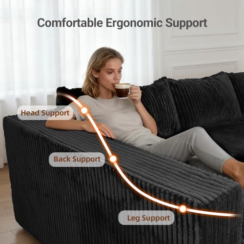 Image of Claiks 128 inch Modular U Shaped Couch, Sectional Deep Seat Sofa with Pet Stair, Black