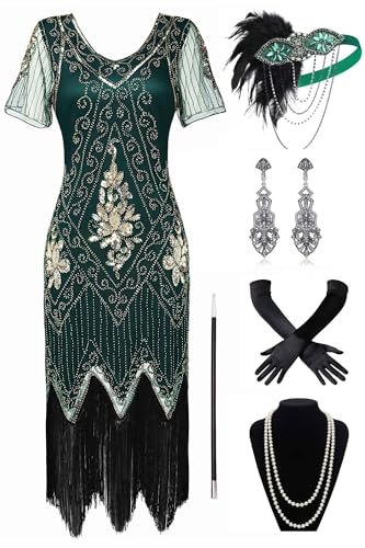 BABEYOND 1920s Flapper Kleid mit Kurzem Ärmel - Gatsby Motto Party Damen Kostüm Set
