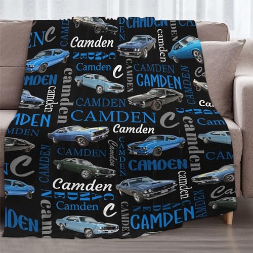Muscle Car Custom Name Blanket-Personalized Baby Blanket for Girls Boys Car Gift for Infant Newborn Kid Soft Flannel Blanket 60"x80"2