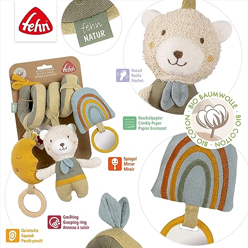 Fehn Activity Spirale Bär – Kinderwagen Spielzeug zum Fühlen und Greifen – Babyspielzeug für Bett, Laufstall, Babyschale und Autositz – Motorikspielzeug für Babys und Kleinkinder ab 0+ Monaten