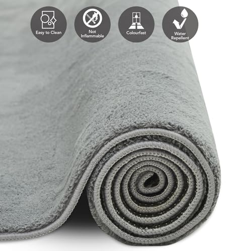 Image of Obsessions Large Indoor Polyester Carpet with Solid Pattern Felt Backing, Ideal for Bedroom & Living Room 160x230cm, Grey
