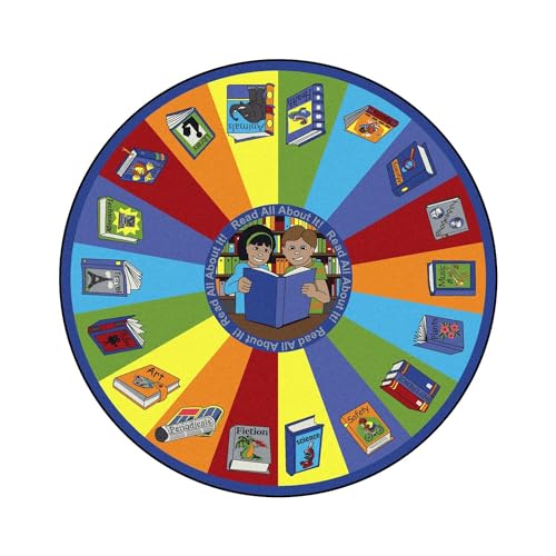 Joy Carpets Round Read All About It Rug, Multicolored, 5'4" Round