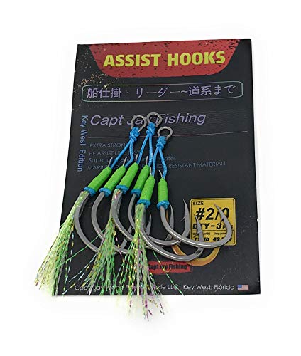 Assist Hooks Jigging Slow Fast Jigs Fishing jigs Stinger Hook Dancing (3 pcs, 2/0-3 Glow Green)