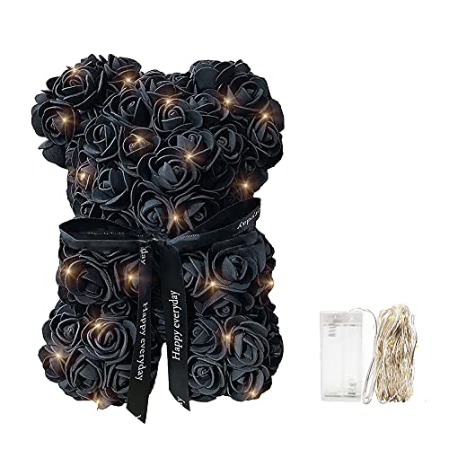 Blanketswarm Rosen-Teddybär, schwarz, Rosenbär mit LED-Lichtern, Rose, ewiger Blumenbär für Mutter, Freundin, Geburtstag, Valentinstag, Hochzeitstag Cover