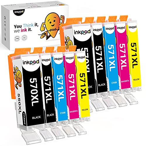 iNKPAD 570XL Cartuchos de Tinta Compatibles con Canon TS5050 MG5750 TS6051 MG6850 MG6800 MG6851 MG6852 TS6050 MG5700 MG5751 MG5752 (4Negro 2Cian 2Magenta 2Amarillo, 10 Paquetes) Cover