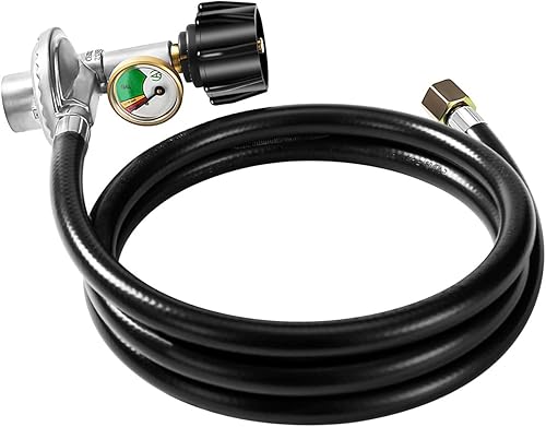 Regulador de manguera de propano con manómetro, manguera de repuesto universal QCC1 de 12 pies y kit de regulador para parrilla de gas LP,