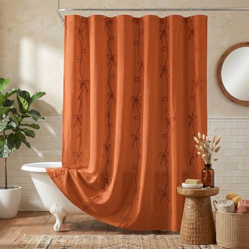Orange Bow Shower Curtain with Cording Bow Embroidery 72x72 Inches by Seasonwood - Used condition - US$19.87