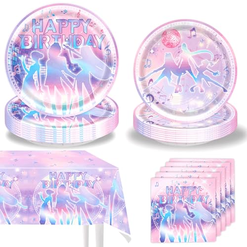 PryXnutra KPOP Demon Movie Hunters Birthday Party Decorations Tableware Set, 20 Plates, 20 Napkins, 1 Tablecloth, All-in-One Birthday Party Decorations