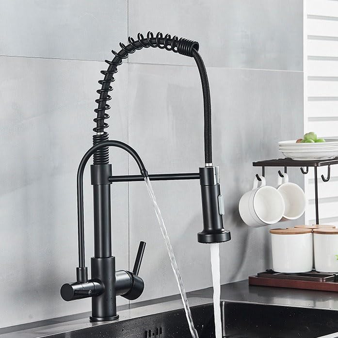 Robinet de cuisine 3 voies avec filtre extractible et double levier chromé pour évier moderne