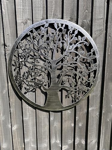 Marissa's Garden & Gift Metal Tree of Life Wall Art, Round Decorative Sculpture, Grey Finish, 60cm powder coated indoor/outdoor