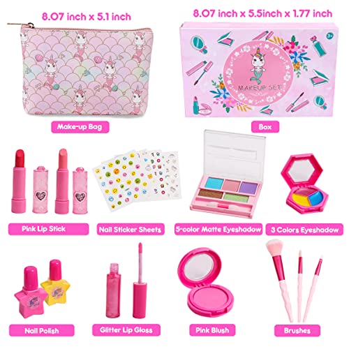 Kids Makeup Kit for Girls - Real Kids Cosmetics Make Up Set with Cute Unicorn Cosmetic Bag, Nail Polish/Eyeshadow/Lip Gloss/Blush, Washable Play Makeup for Little Girls Xmas Birthday Gift - Thumbnail 3