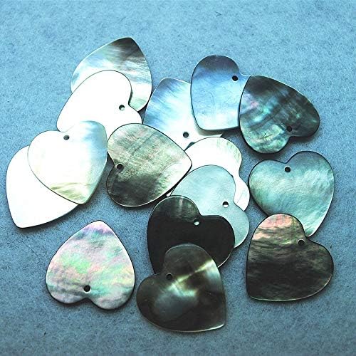 20PCS Natural White Shell Pendants Heart Shape Size 20MM Natural Mother of Pearl Freshwaterer Beads for Women Braceletts Making Find - (Metal Color: Black)