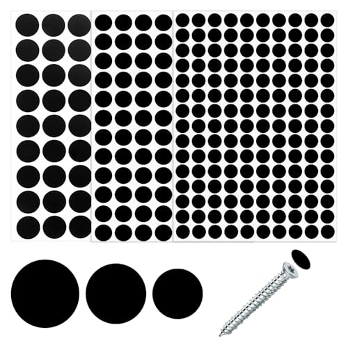 290PCS Self Adhesive Black Screw Caps,Screw Covers Sticker,12mm 15mm 21mm Sticky Screw Caps Black for Furniture Wood Screws Wall Cabinet Desk Wall